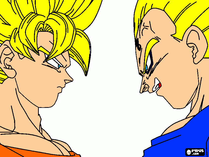 Goku VS. Majin Vegeta para colorear