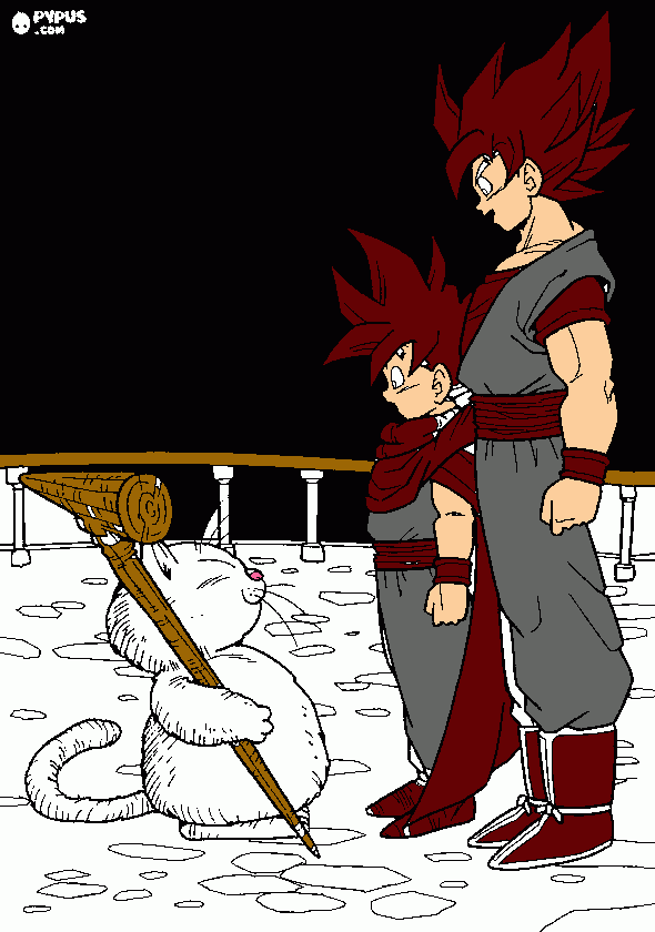 goku y gohan, el maestro de artes marciales karin para colorear