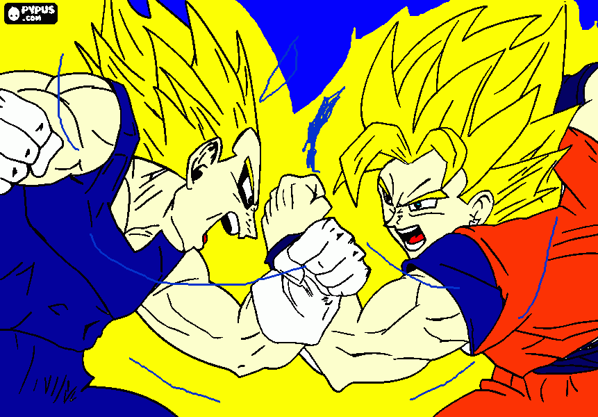 goku y vegeta ssj 2 peleando para colorear