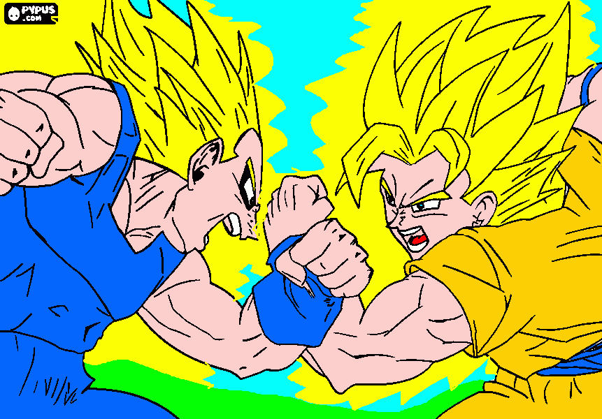 goku y vegetta peleando para colorear