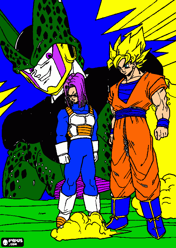 goku,trunks y celula para colorear