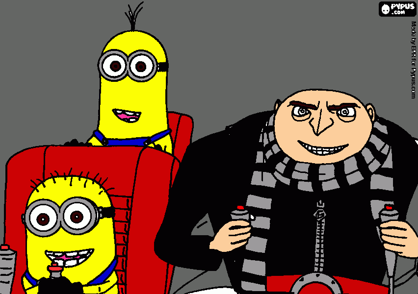 Gru y los minions al mando de la nave para colorear