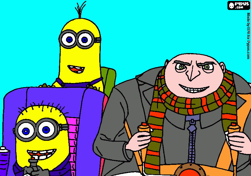 gru y sus esbirros a los mandos de la nave espacial para colorear