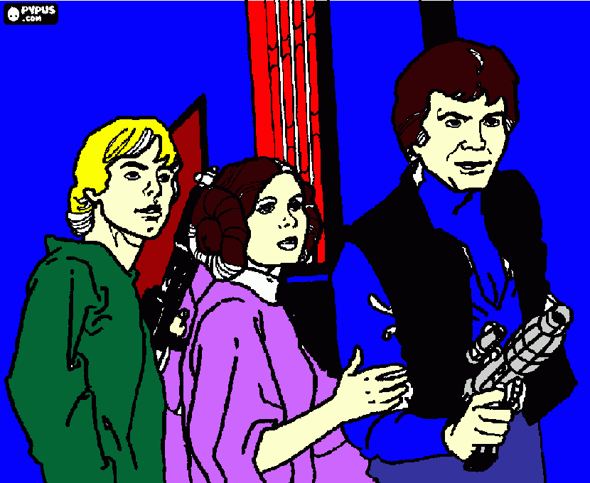 Hans Solo, Leia y Luke para colorear