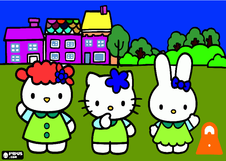 hello Kitti y sus amigos para colorear