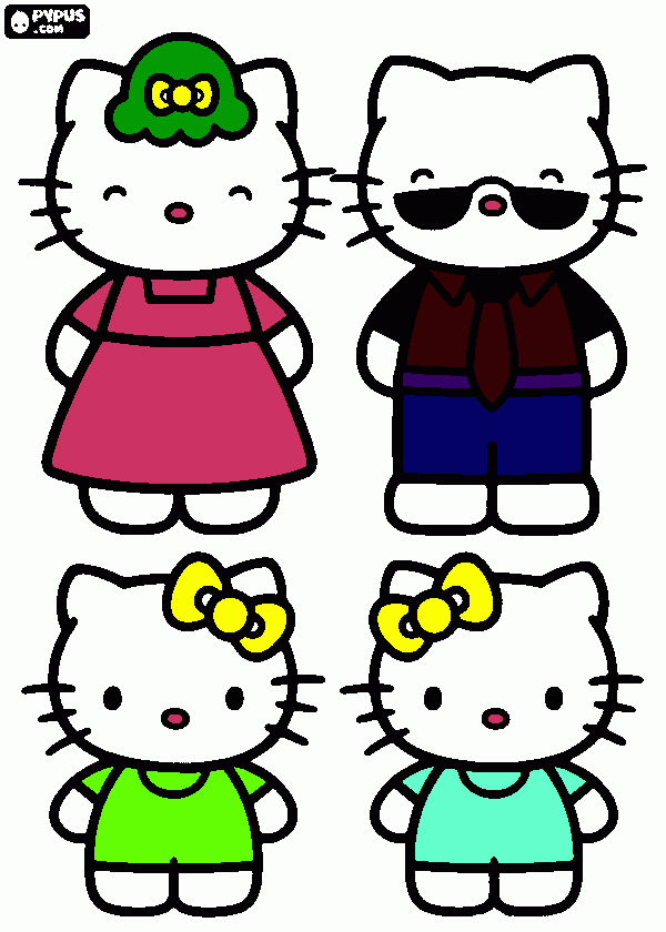 hello Kitty con sus avuelos para colorear