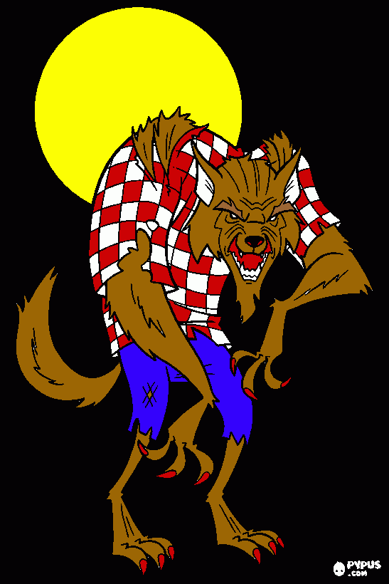 Hombre Lobo luna llena para colorear