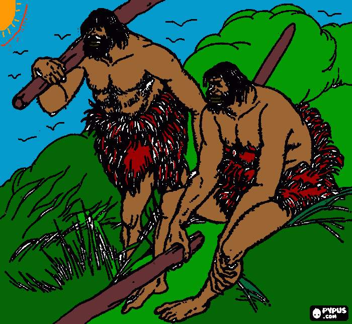 HOMBRES DE NEANDERTAL ARMADOS CON PALOS para colorear