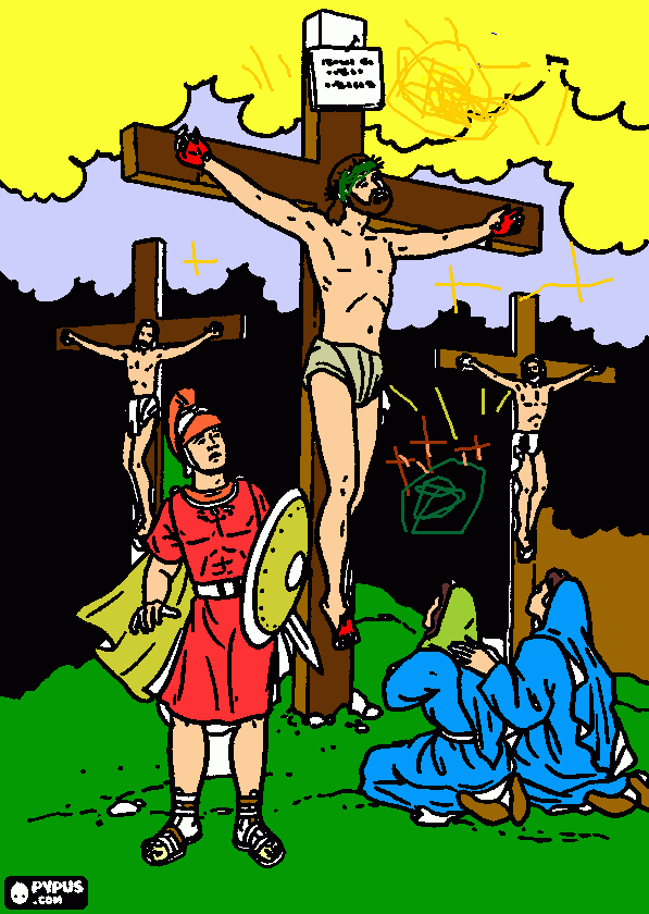 jesus en la crus para colorear