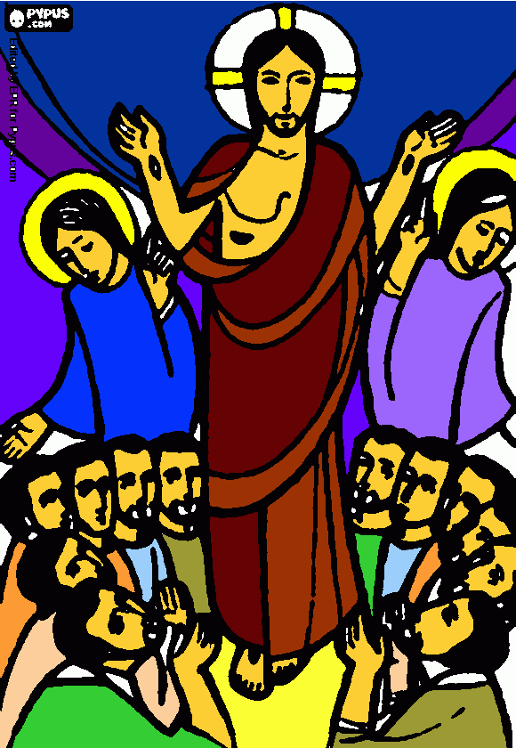 Jesus resucitado y los apostoles para colorear