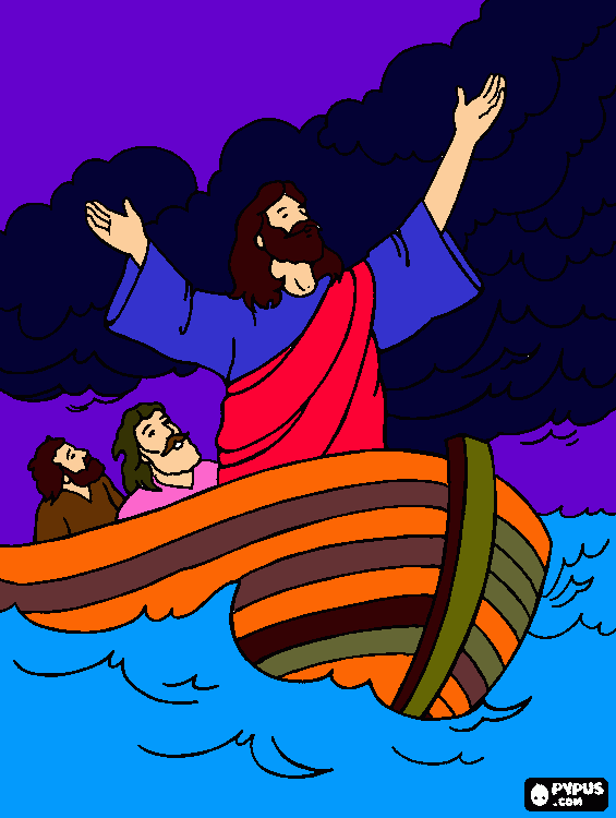 jesus y la tormenta para abuelo helio para colorear