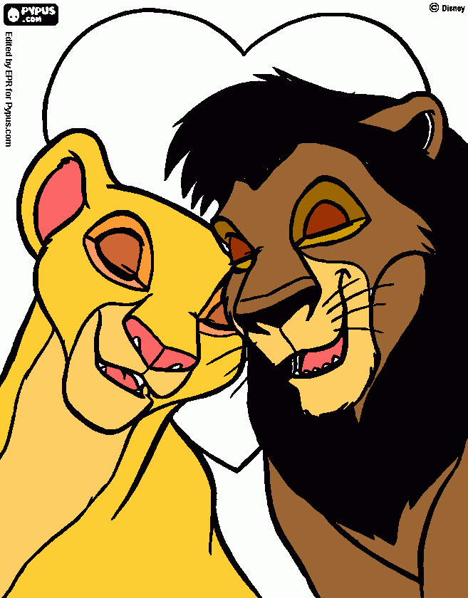 kiara  y kovu para colorear