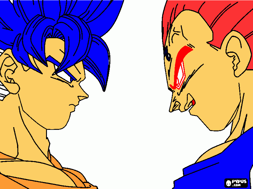 la btalla en goku y vegeta dios azul y dios rojo para colorear