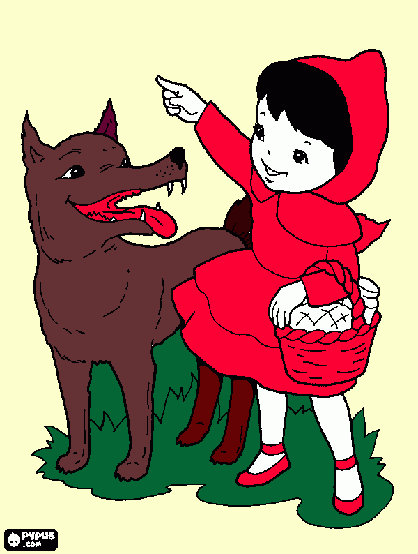 la caperusita  roja y el lobo para colorear