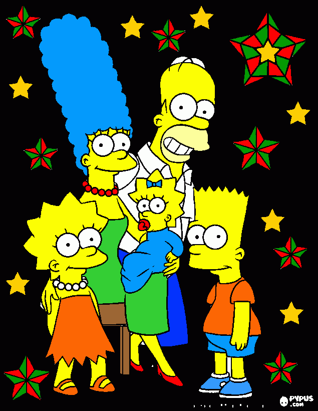 La familia de los simpson en navidad para colorear