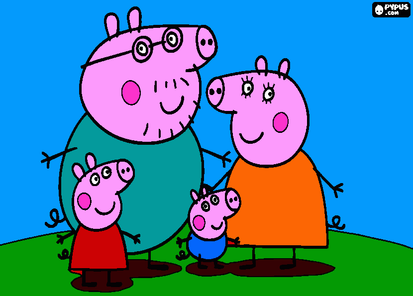 La Familia De Peppa Pig terminada para colorear