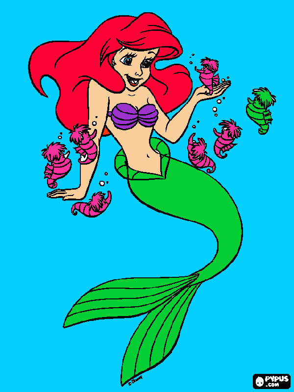 la sirenita  caballos  de mar  para colorear