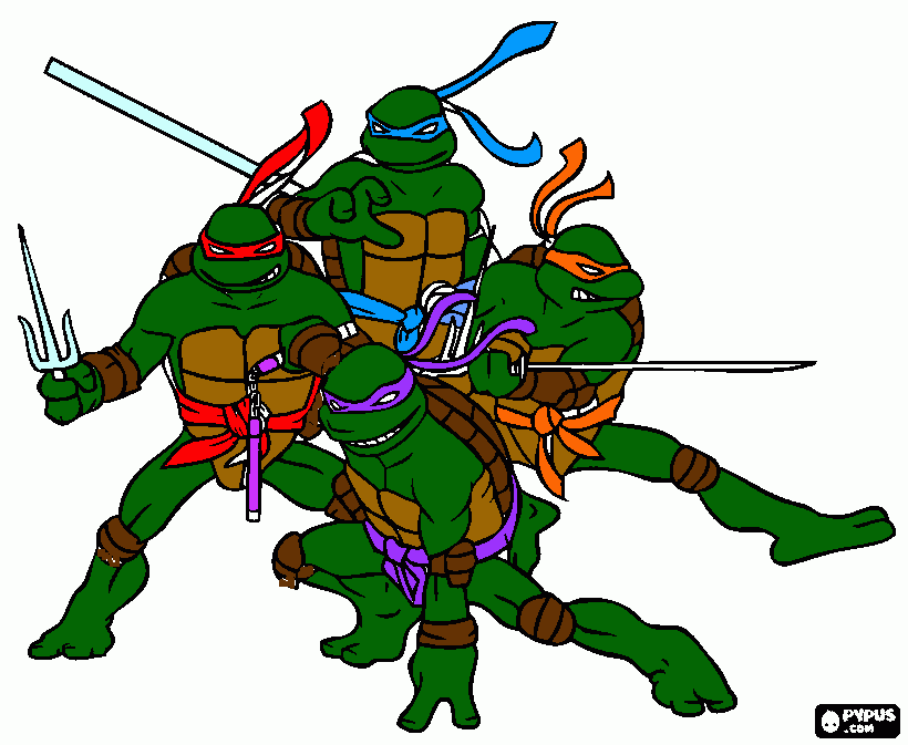 leo,mike,raph y don los ninja para colorear