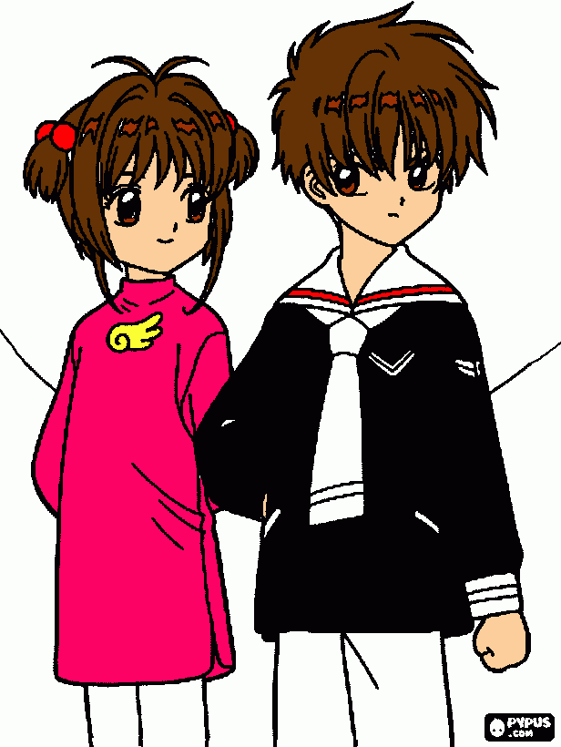 li shaoran junto con sakura kinomoto para colorear