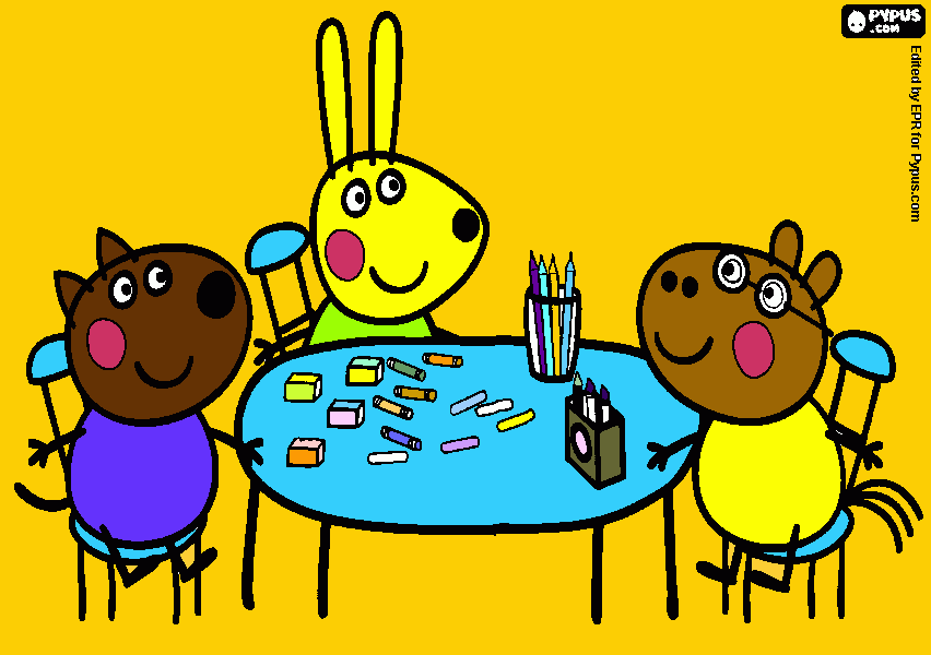 los amigos de peppa pig pintando para colorear