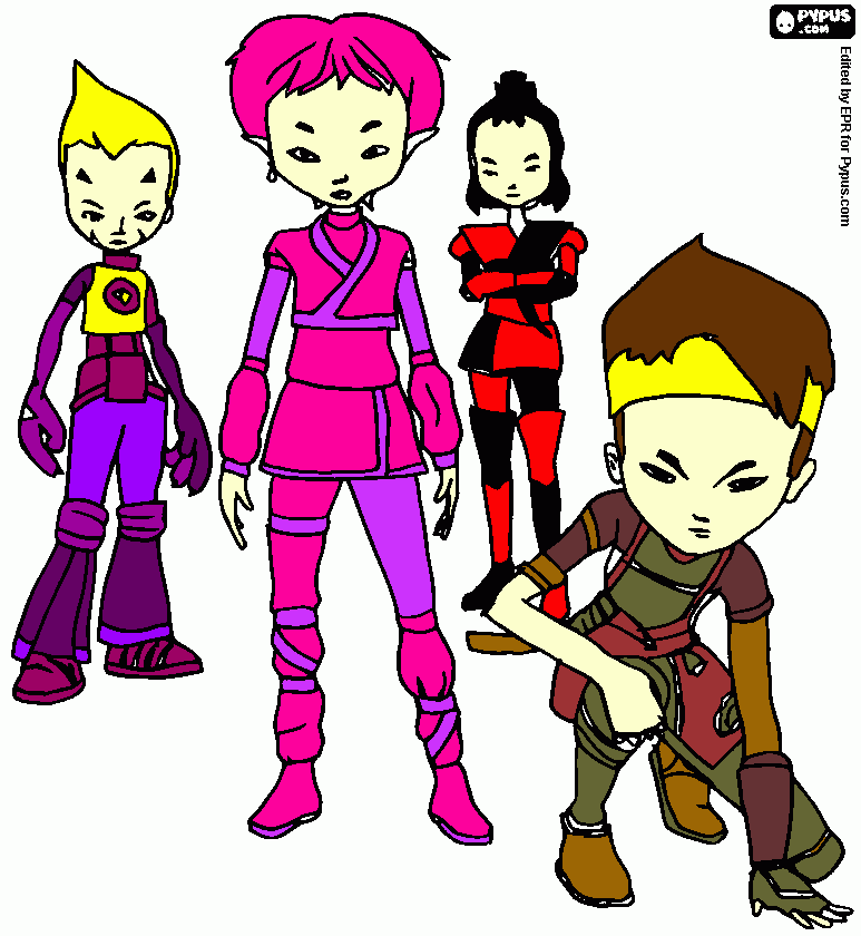 Los guerreros de lyoko son Odd , Yumi , Ulrich , Aelita y Yeremie los cuales todos van a Lyoko excepto Yeremie para luchar contra xana. para colorear