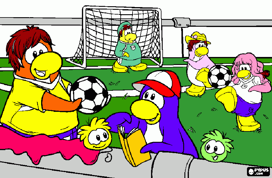 los pinguinos juegan al futbol para colorear