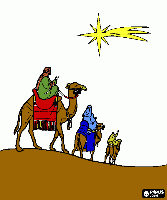 Los Reyes Magos Visitan a Jesús  para colorear