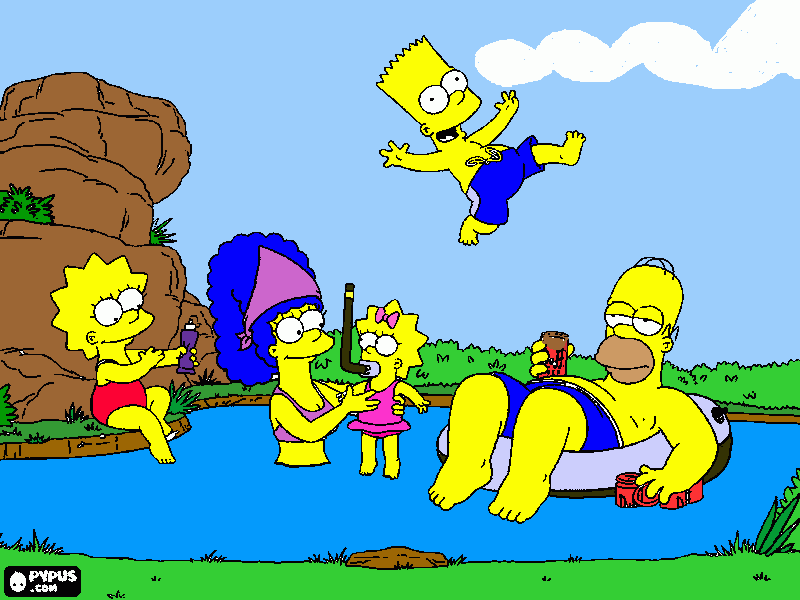 LOS SIMPSON EN UN DIA DE VERANO EN LA PLAYA  para colorear