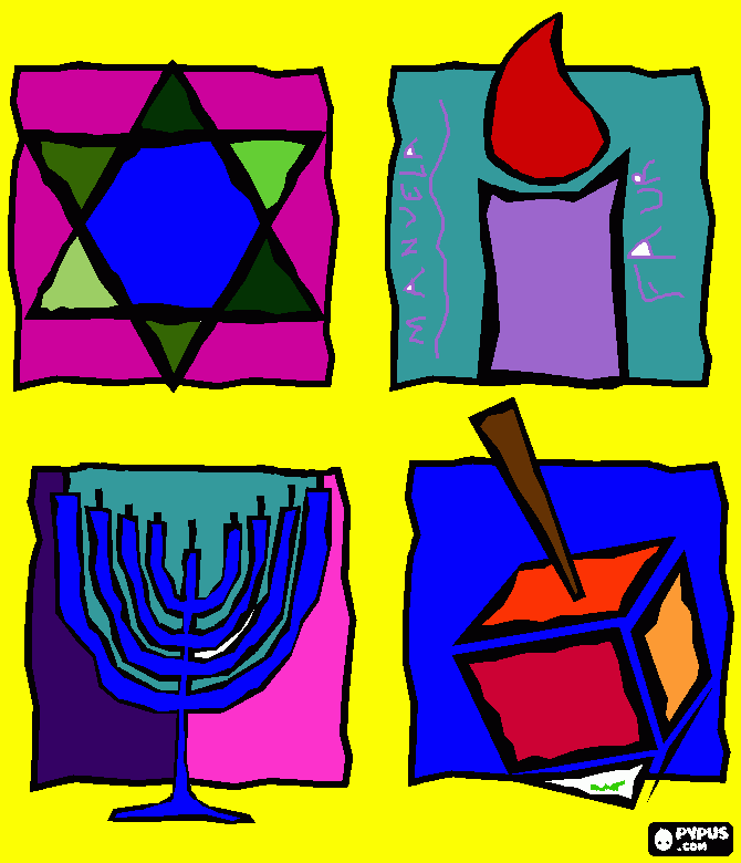 MAGUEN DAVID, VELA SHABAT, JANUQUIA, SEVIVON para colorear