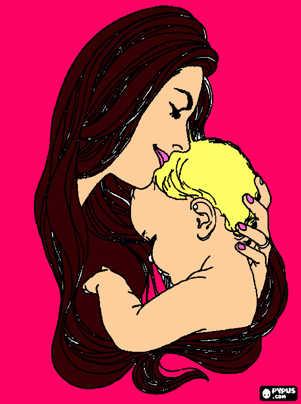 mama abraza con amor a su hijo para colorear