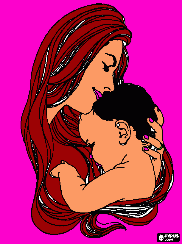 MAMA ABRAZANDO A BEBE para colorear