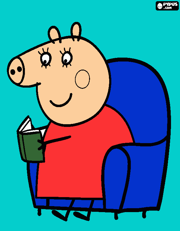 mama pig com um libro para colorear