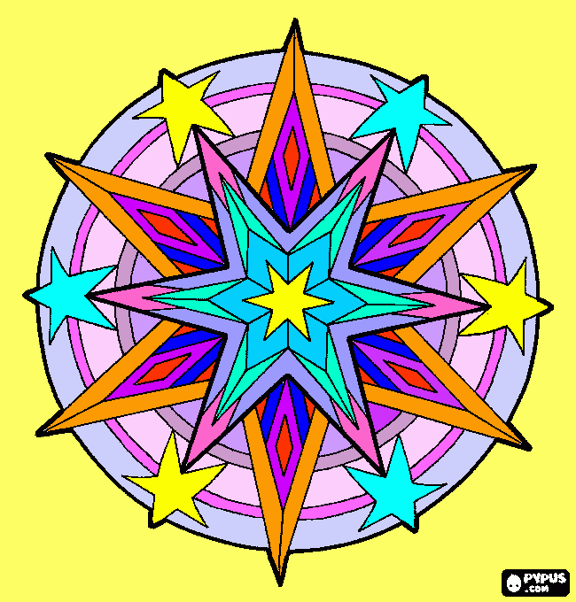 Mandala de Navidad con diversas estrellas para colorear