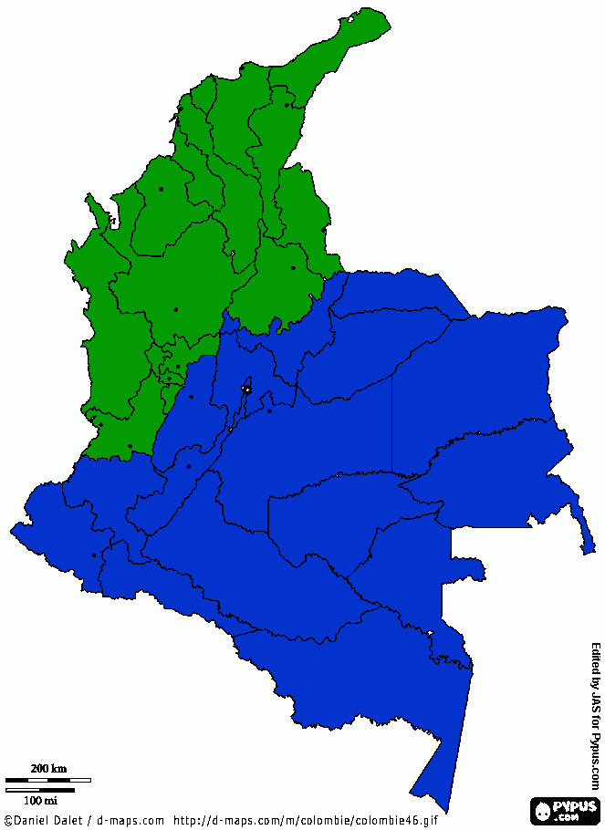 mapa colombia para colorear