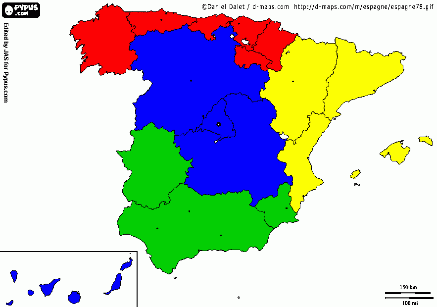 mapa de españa color para colorear