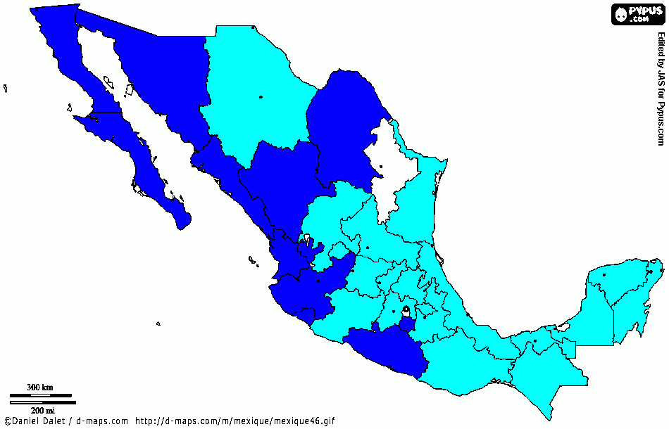 Mapa de la Republica Mexicana Zonas para colorear