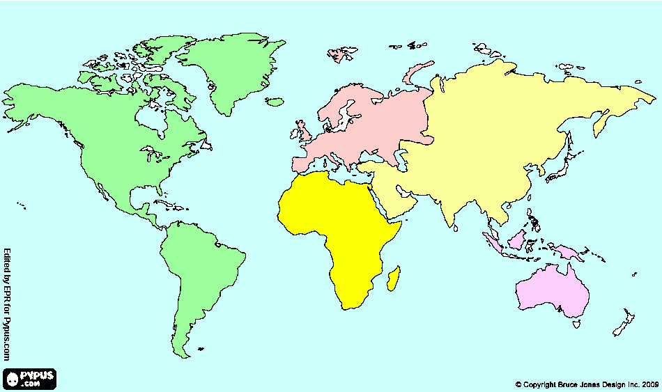 mapa de los continentes para colorear