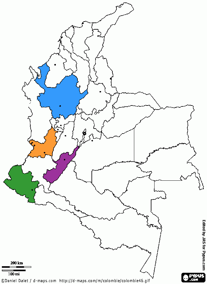 mapa de los departamentos de colombia para colorear