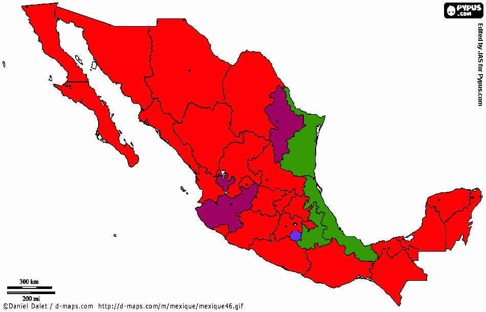 mapa de mexico color para colorear