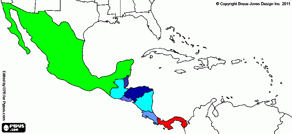 mapa de mexico y america central para colorear