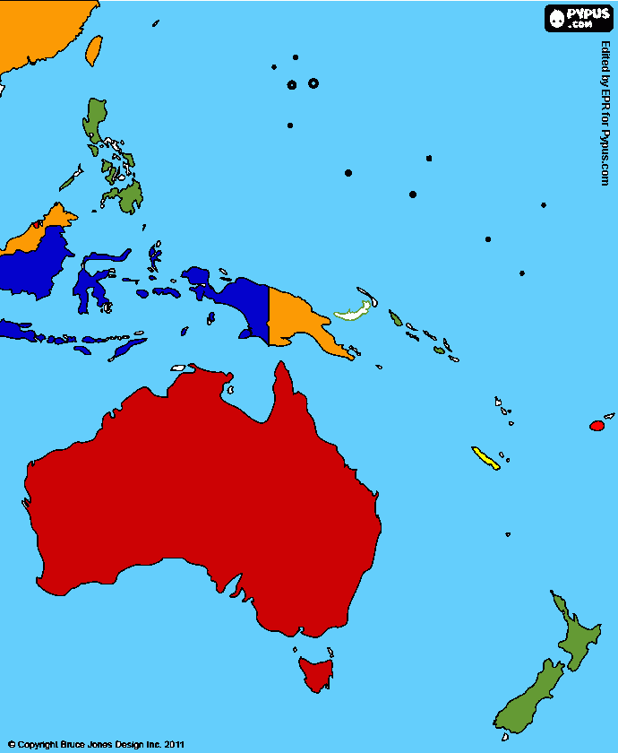 mapa de oceania con islas para colorear