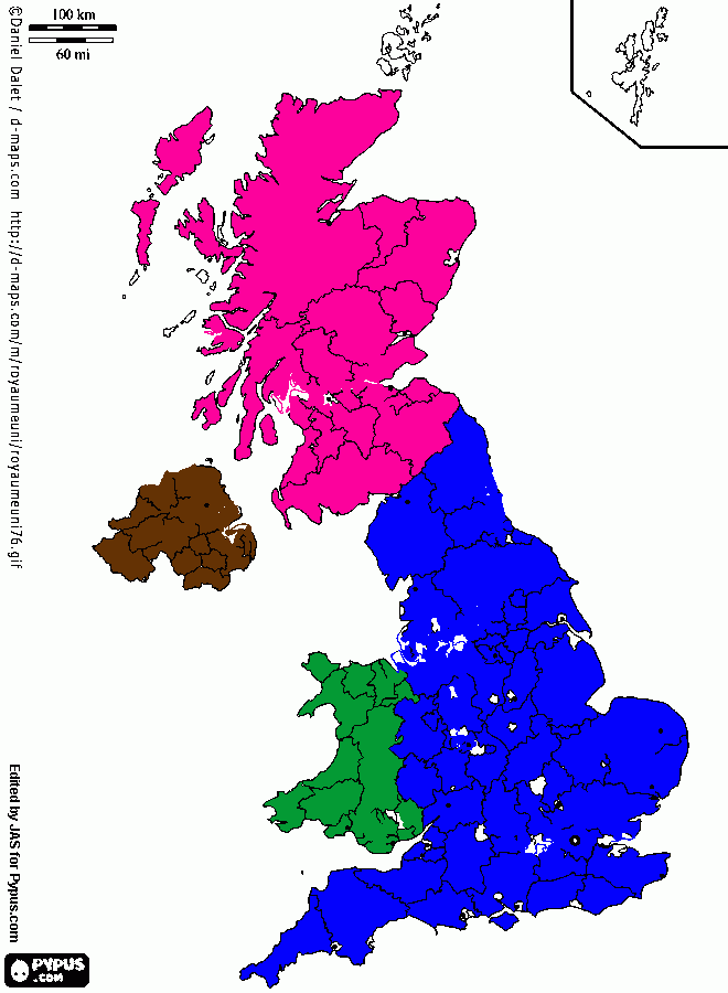 Mapa de UK para colorear