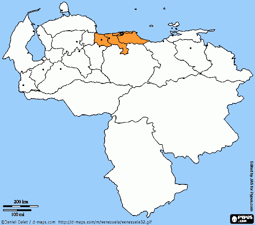 mapa de venezuela central para colorear