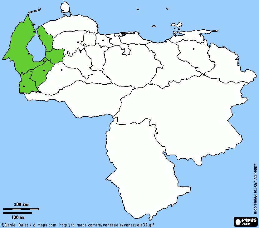 mapa de venezuela occidental para colorear