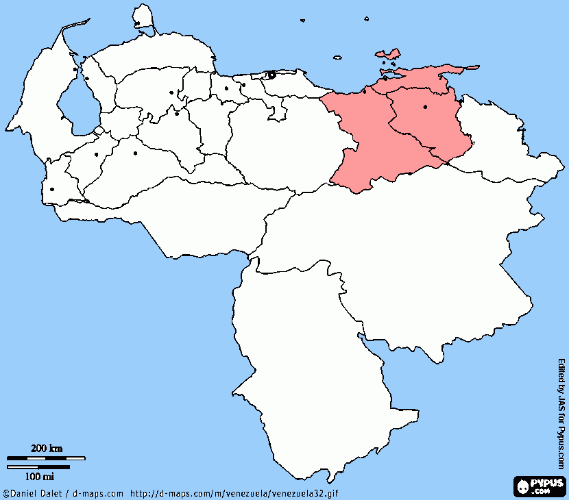 mapa de venezuela oriental para colorear