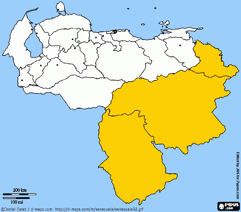 mapa de venezuela sur para colorear