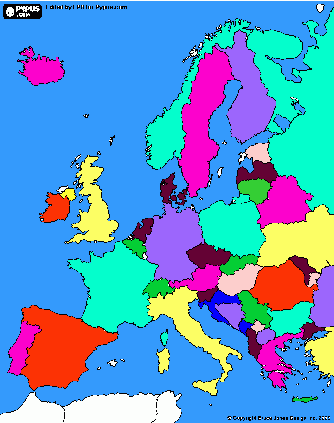 Mapa Físico de Europa para colorear