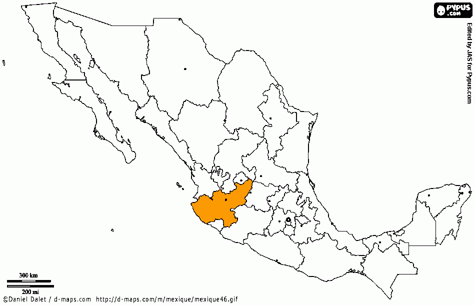 mapa Jalisco - Guadalajara para colorear