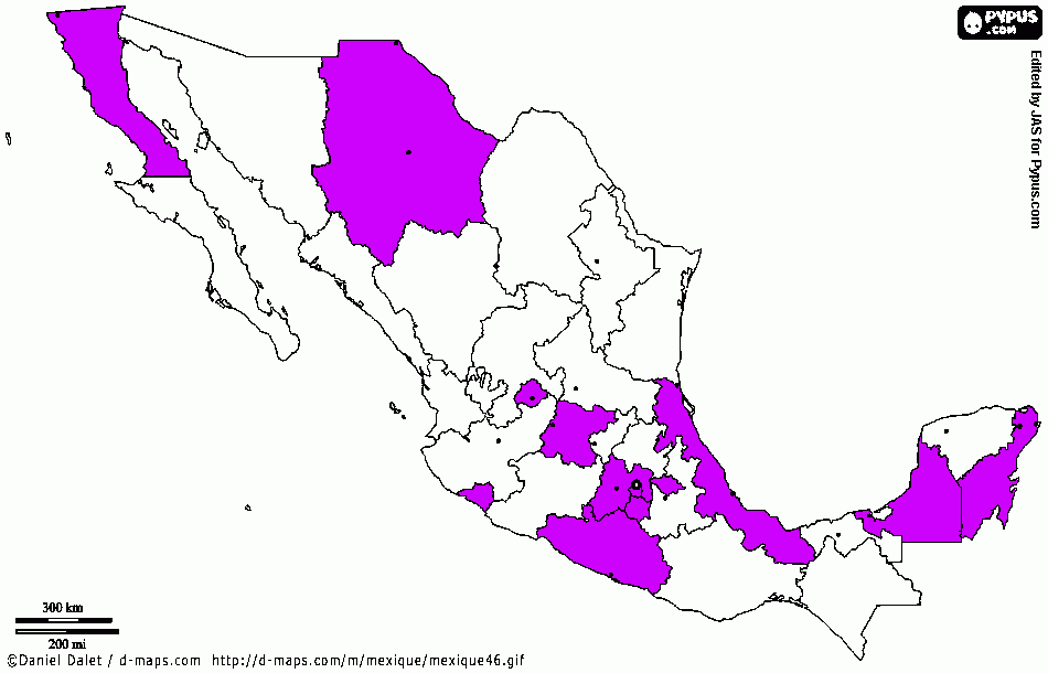 Mapa Mexico Estados Gobernados por Mujeres para colorear