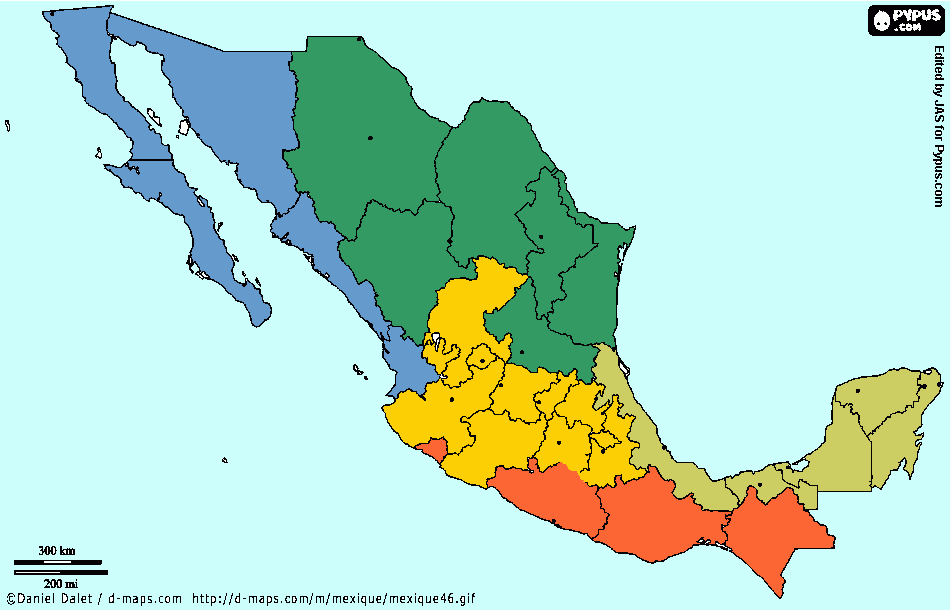 mapa mexico porfiriato para colorear